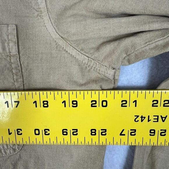 Universal Thread Shirt Women Tan Long Sleeve Collared Cropped Cotton Linen Blend - Picture 5 of 8